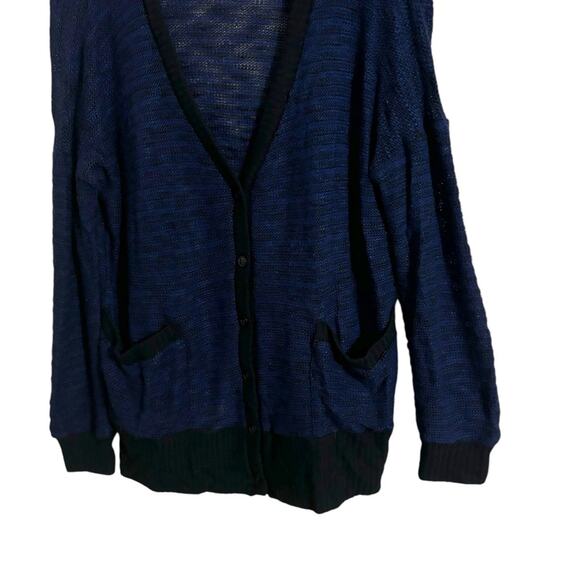 Splendid Blue Black Striped Cardigan Button Semi Sheer Sweater Large - Picture 5 of 6